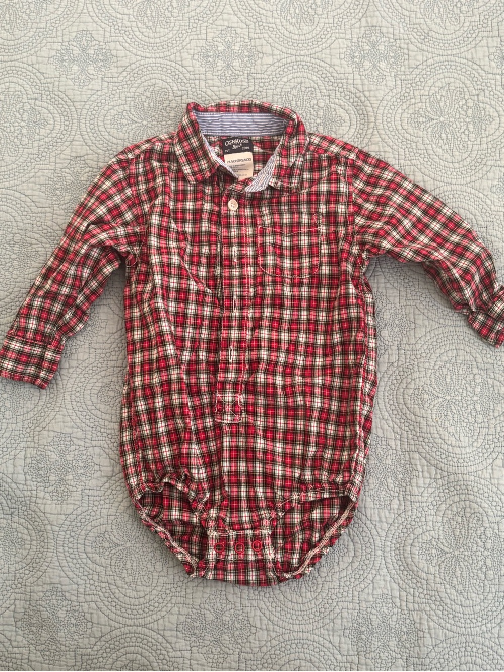 OshKosh Red Plaid Long-Sleeve Baby Bodysuit Shirt 24Month